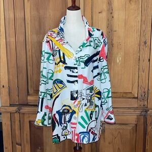 Ali Miles Multi Colored Jewel tone Tunic Blouse Sz. L
